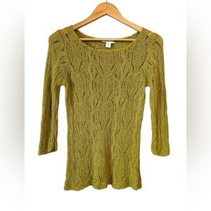 Coldwater Creek Pointelle Swirl Ochre Crochet Knit Sweater | Size S